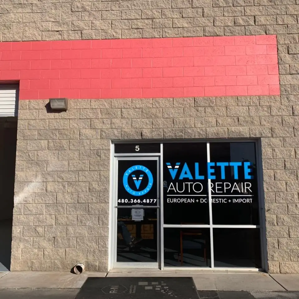 Storefront entrance of Valette Auto Repair on East Highland Street in Chandler, Arizona