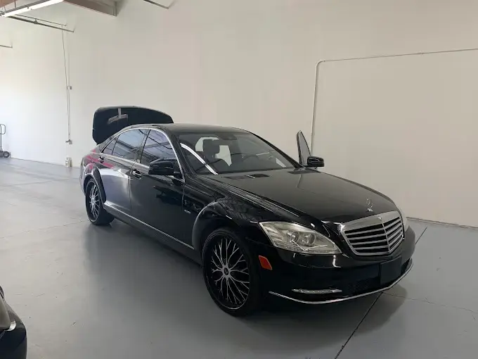 Close-up detail of Mercedes-Benz S-Class bodywork and wheel after repair in Chandler